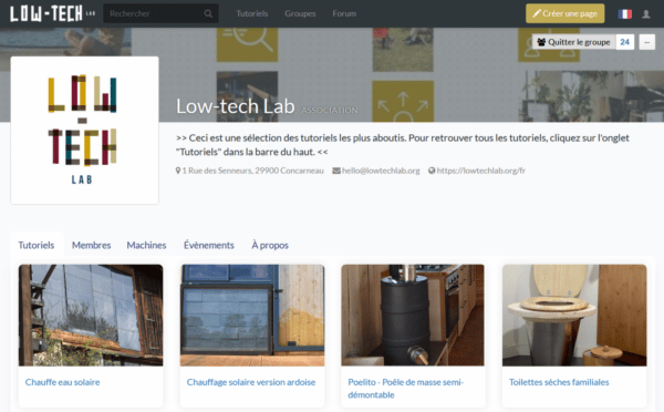 Capture d'écran de la page dédiée aux tutoriels du Low-Tech Lab