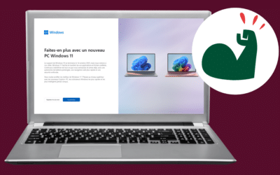 Un ordinateur avec une publicité de Microsoft pour Windows 11.