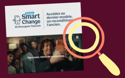 La publicité de Bouygues pour Smart change et une loupe de HOP qui la scrute.